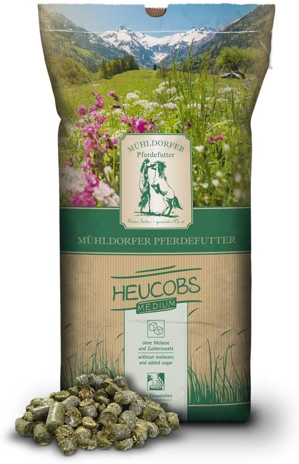 Mühldorfer Heucobs medium, 20 kg, Heuersatz, zum Einweichen, rohfaserreiches Grundfutter für alle Pferde, auch für Allergiker